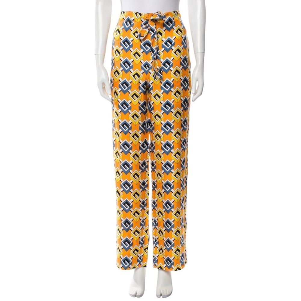 Gucci orange yellow blue geometric G print all over silk luxury pajama pants